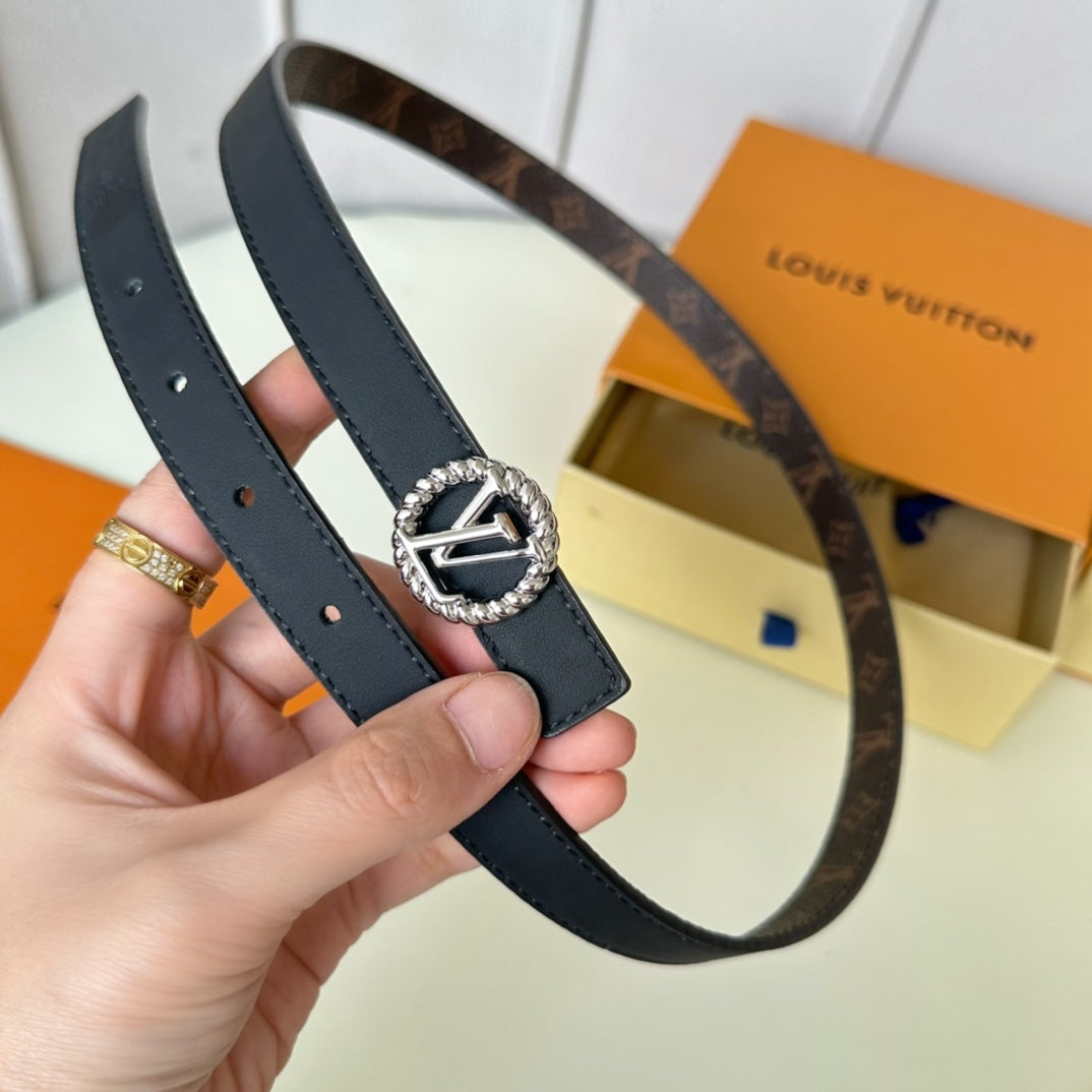 LOUIS VUITTON LV Circle Nautical 20mm Reversible Square End Tip Belt Silver Buckle Navy Blue Brown lambskin