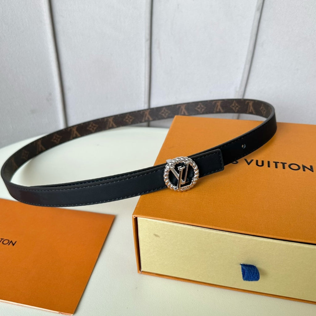 LOUIS VUITTON LV Circle Nautical 20mm Reversible Square End Tip Belt Silver Buckle Navy Blue Brown lambskin