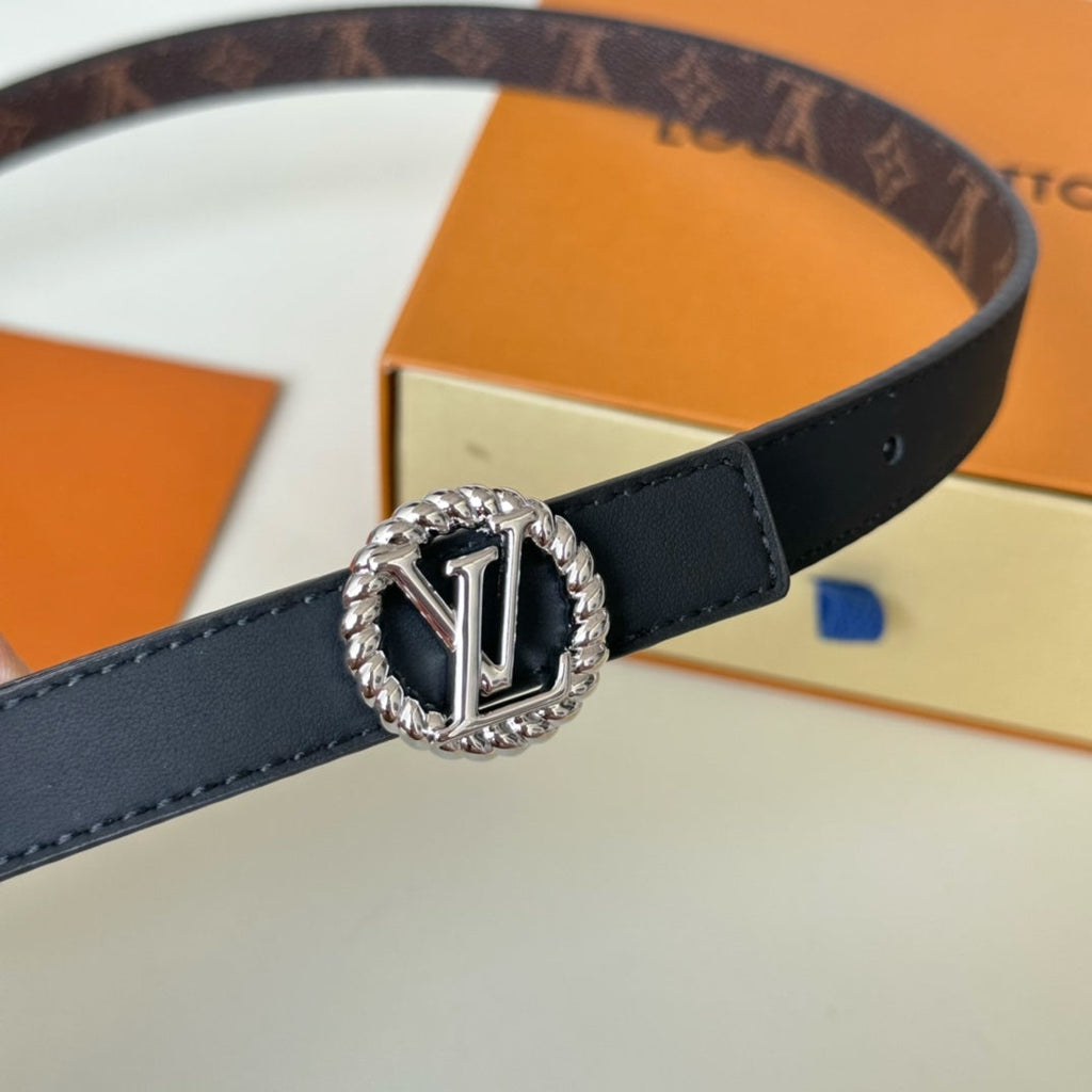 LOUIS VUITTON LV Circle Nautical 20mm Reversible Square End Tip Belt Silver Buckle Navy Blue Brown lambskin
