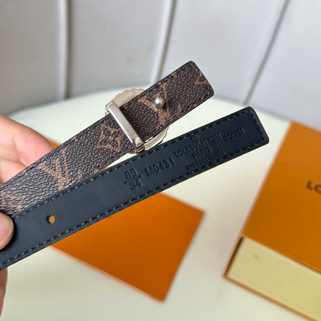 LOUIS VUITTON LV Circle Nautical 20mm Reversible Square End Tip Belt Silver Buckle Navy Blue Brown lambskin