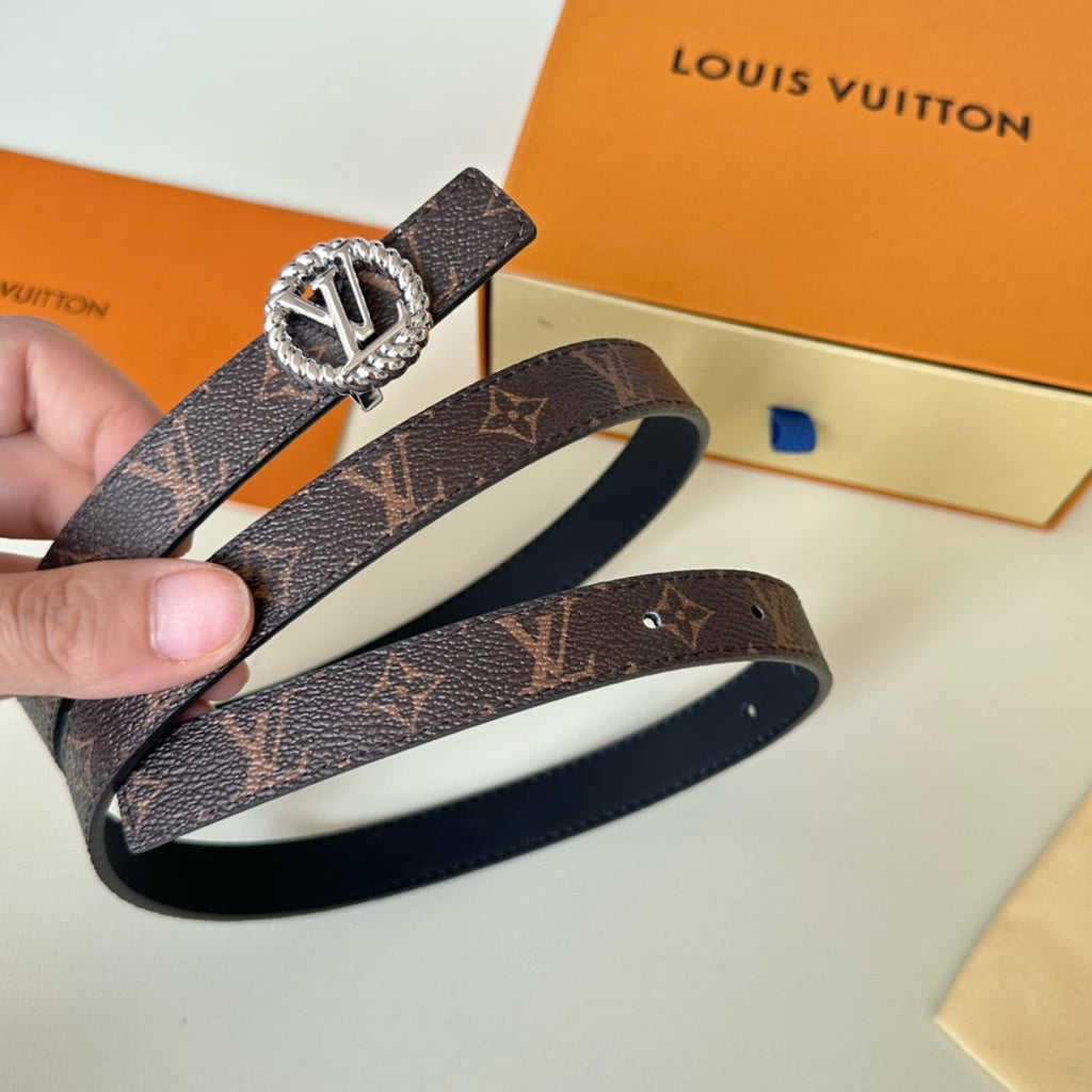 LOUIS VUITTON LV Circle Nautical 20mm Reversible Square End Tip Belt Silver Buckle Navy Blue Brown lambskin