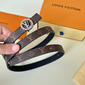LOUIS VUITTON LV Circle Nautical 20mm Reversible Square End Tip Belt Silver Buckle Navy Blue Brown lambskin