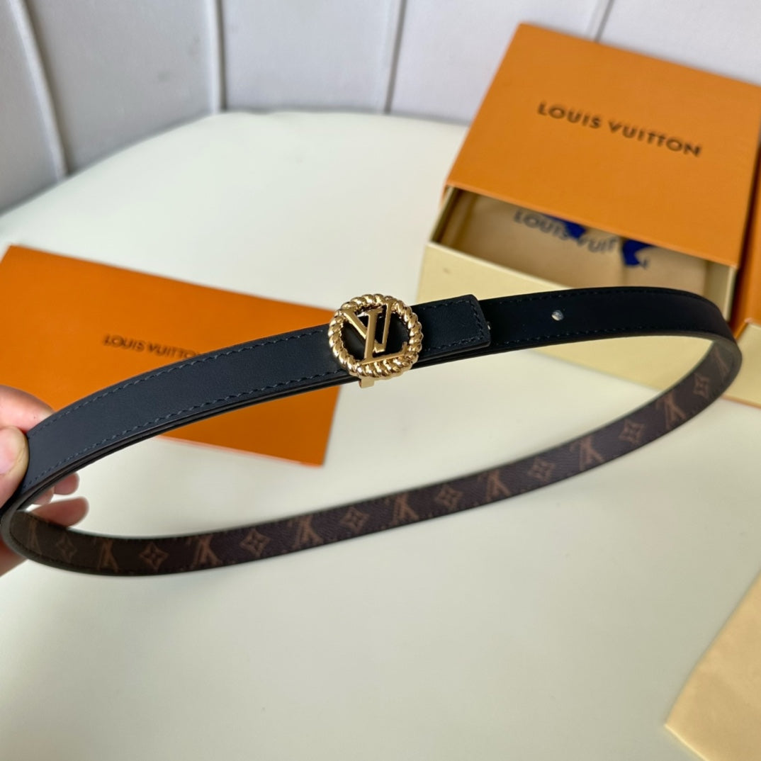 LOUIS VUITTON LV Circle Nautical 20mm black sheep square head belt with gold reverse buckle