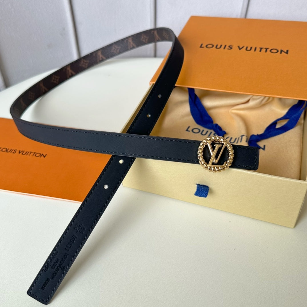 LOUIS VUITTON LV Circle Nautical 20mm black sheep square head belt with gold reverse buckle