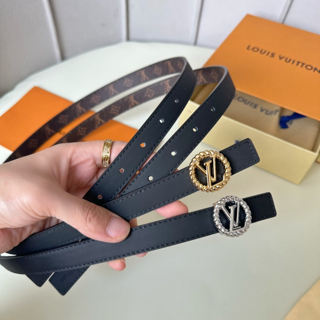 LOUIS VUITTON LV Circle Nautical 20mm black sheep square head belt with gold reverse buckle