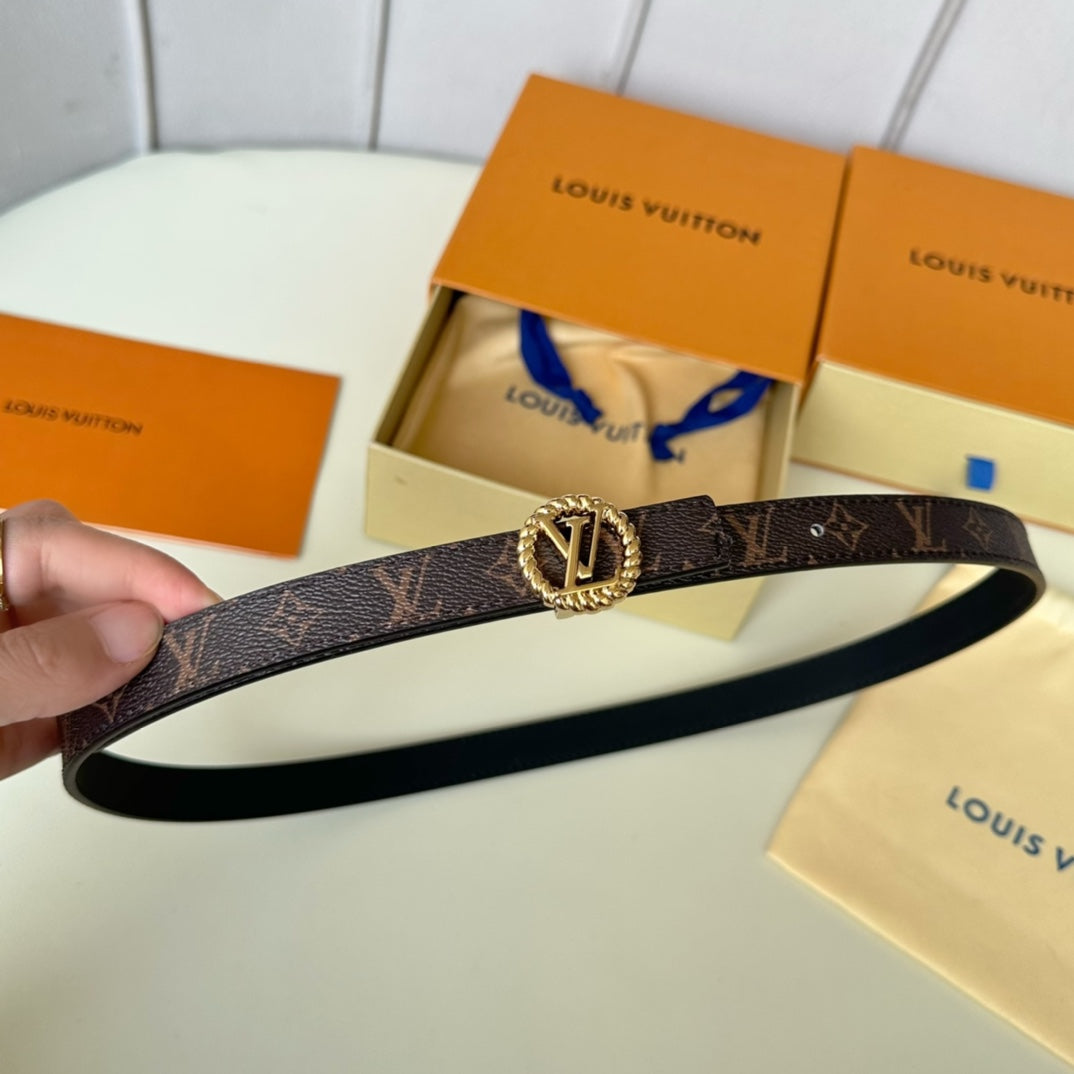 LOUIS VUITTON LV Circle Nautical 20mm black sheep square head belt with gold reverse buckle