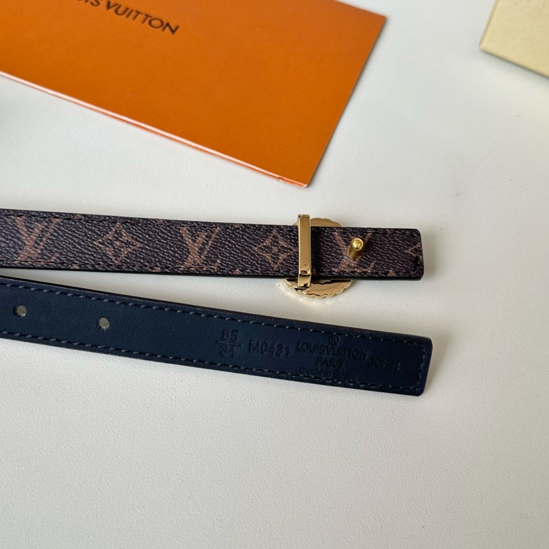 LOUIS VUITTON LV Circle Nautical 20mm black sheep square head belt with gold reverse buckle
