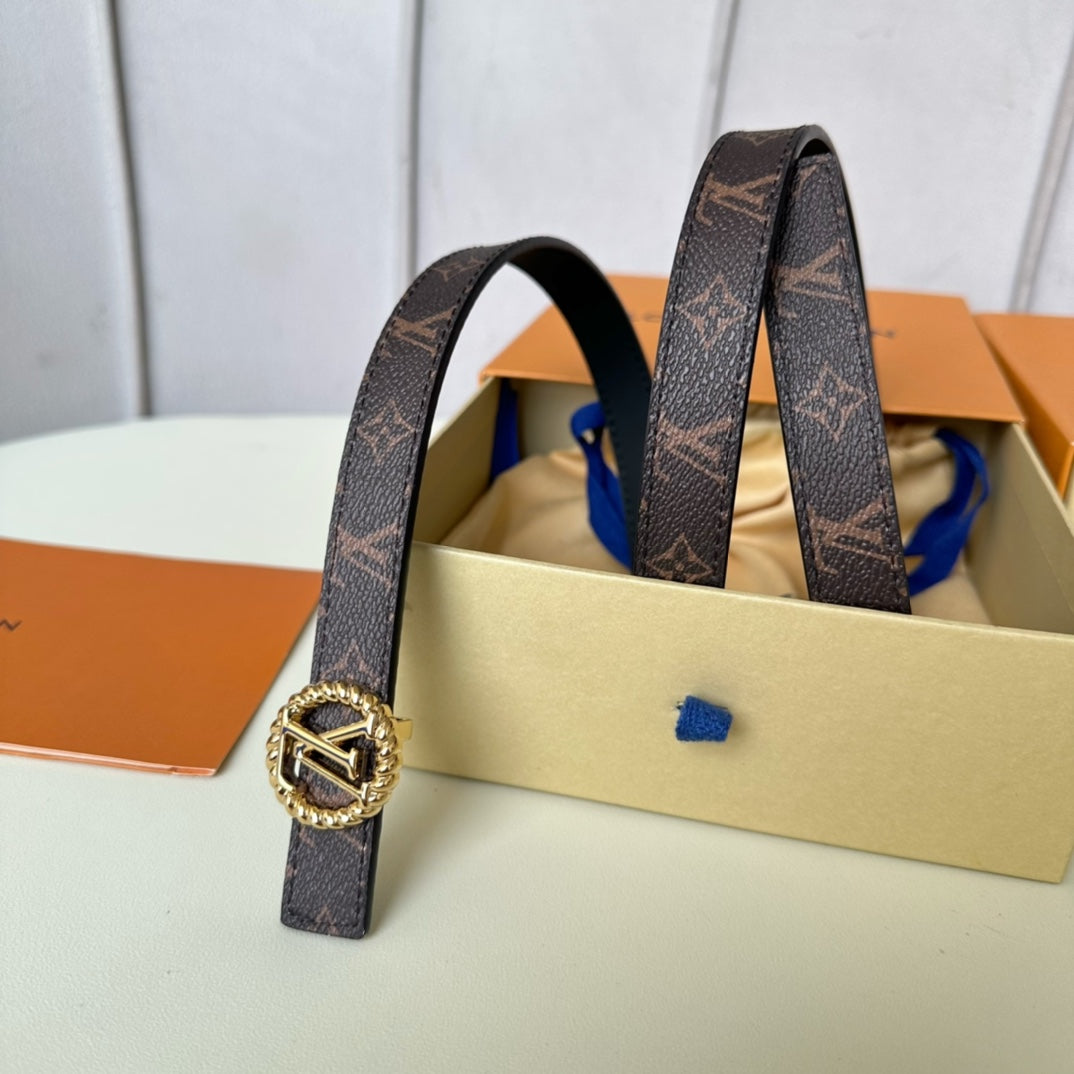 LOUIS VUITTON LV Circle Nautical 20mm black sheep square head belt with gold reverse buckle