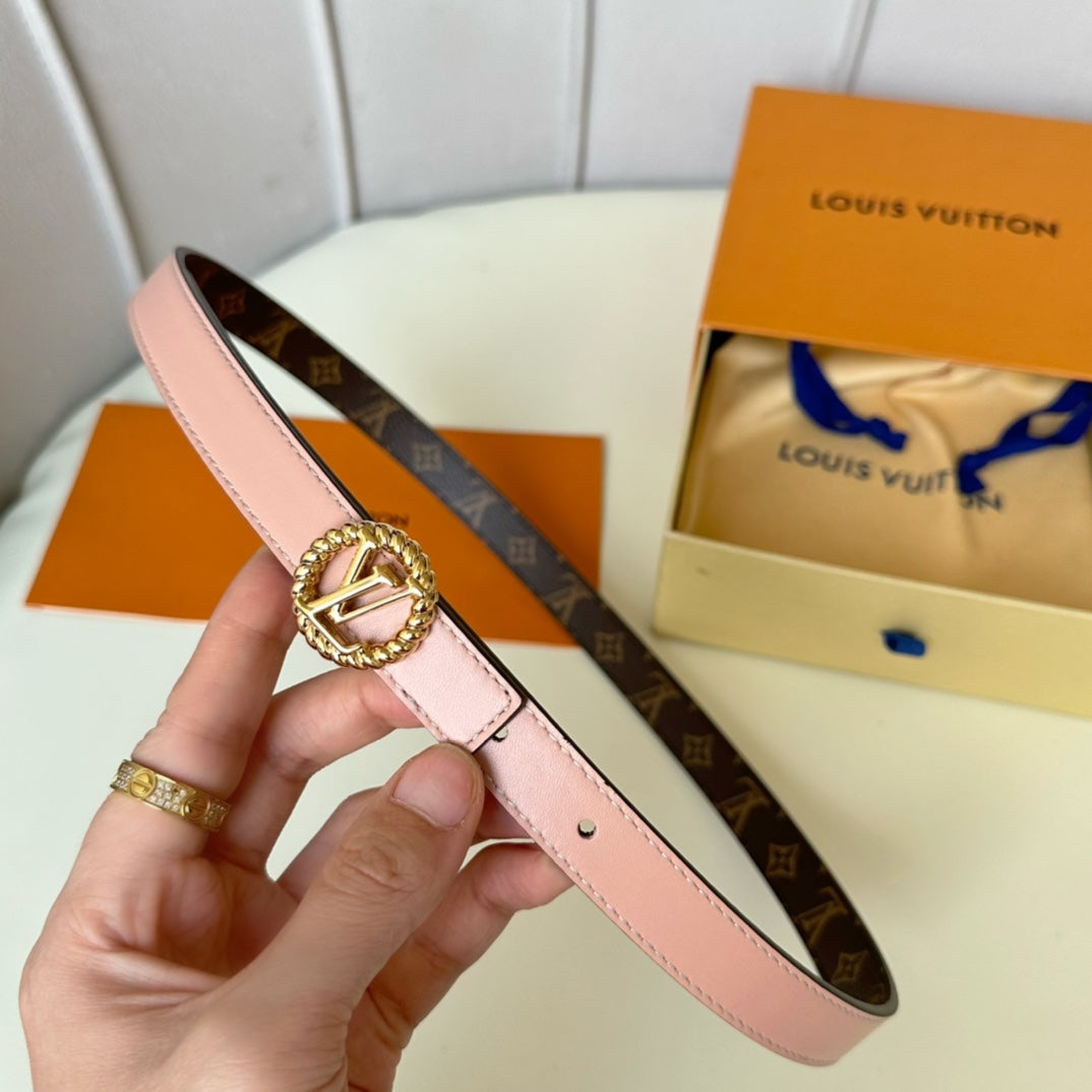 LOUIS VUITTON LV Circle Nautical 20mm Reversible Belt Gold Buckle Pink Brown Lambskin