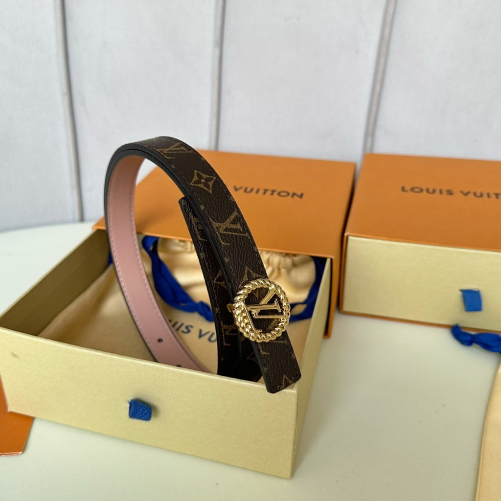 LOUIS VUITTON LV Circle Nautical 20mm Reversible Belt Gold Buckle Pink Brown Lambskin