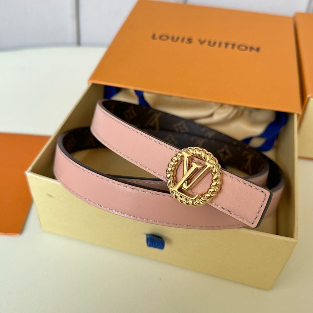 LOUIS VUITTON LV Circle Nautical 20mm Reversible Belt Gold Buckle Pink Brown Lambskin