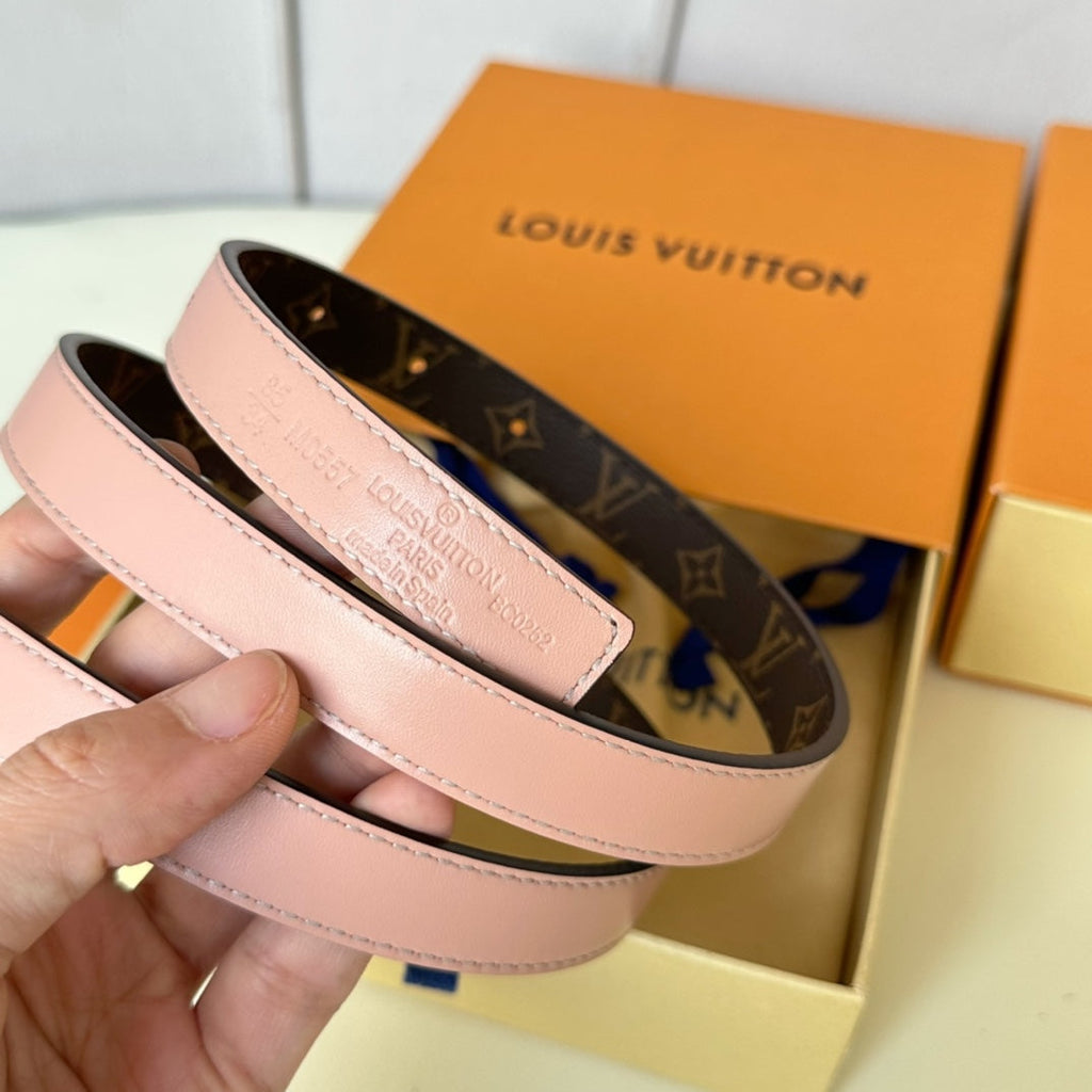 LOUIS VUITTON LV Circle Nautical 20mm Reversible Belt Gold Buckle Pink Brown Lambskin