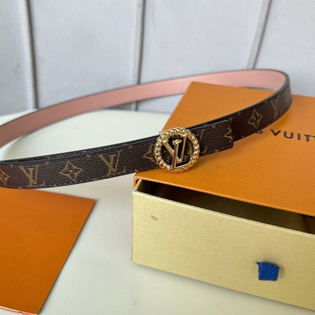 LOUIS VUITTON LV Circle Nautical 20mm Reversible Belt Gold Buckle Pink Brown Lambskin