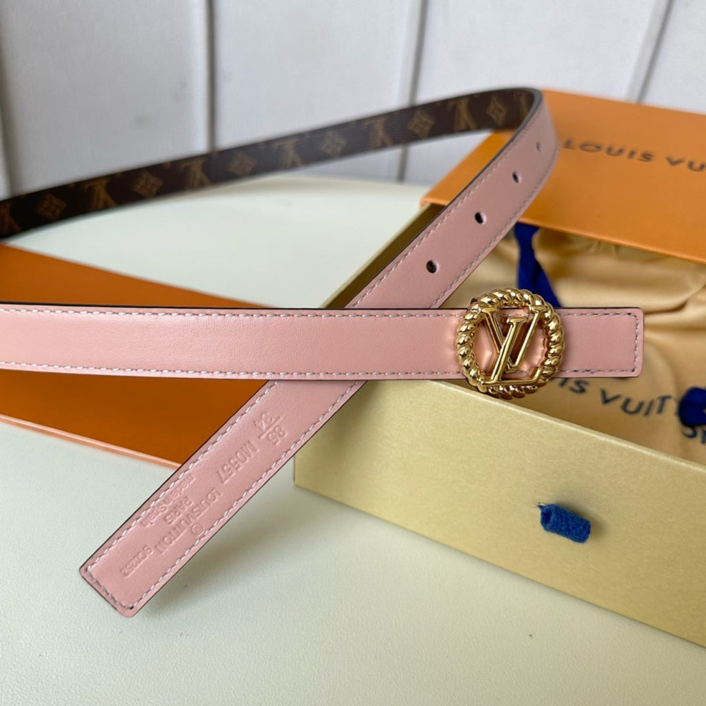 LOUIS VUITTON LV Circle Nautical 20mm Reversible Belt Gold Buckle Pink Brown Lambskin