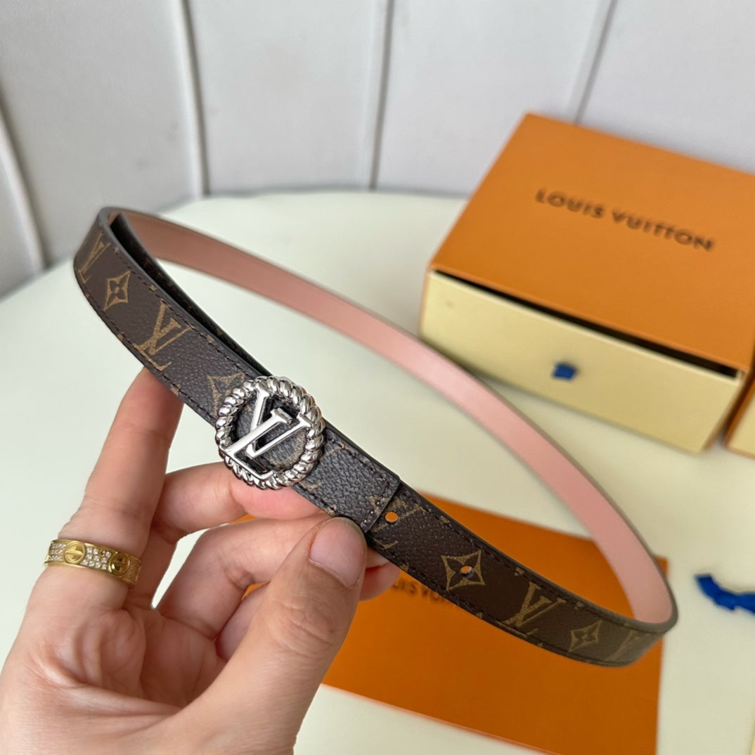 LOUIS VUITTON LV Circle Nautical 20mm Reversible Belt Silver Buckle Pink Brown Lambskin