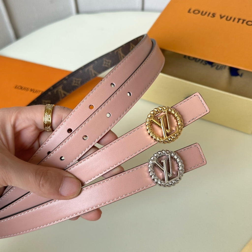LOUIS VUITTON LV Circle Nautical 20mm Reversible Belt Silver Buckle Pink Brown Lambskin