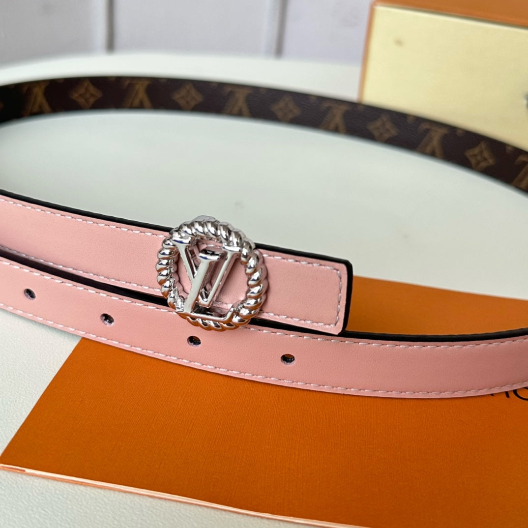 LOUIS VUITTON LV Circle Nautical 20mm Reversible Belt Silver Buckle Pink Brown Lambskin