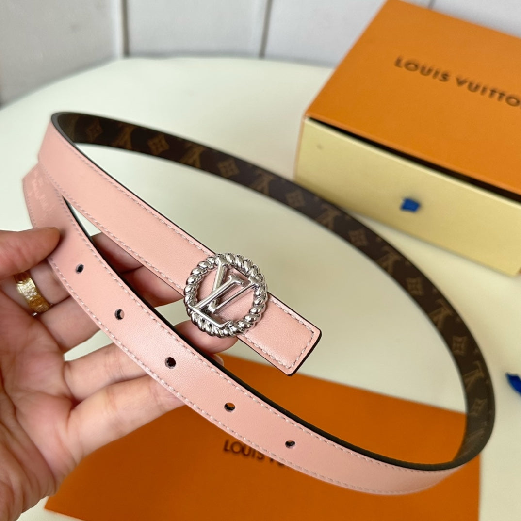 LOUIS VUITTON LV Circle Nautical 20mm Reversible Belt Silver Buckle Pink Brown Lambskin