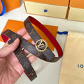 LOUIS VUITTON LV Circle Nautical 20mm Reversible Belt Gold Buckle Red Brown Lambskin