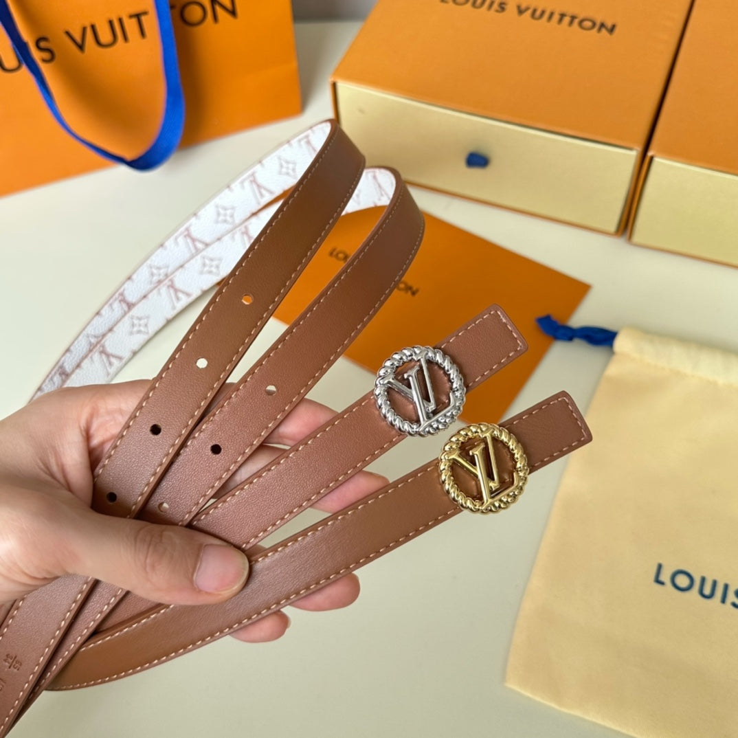 LOUIS VUITTON LV Circle Nautical 20mm Reversible Square End Tip Belt Gold Buckle Tan White lambskin