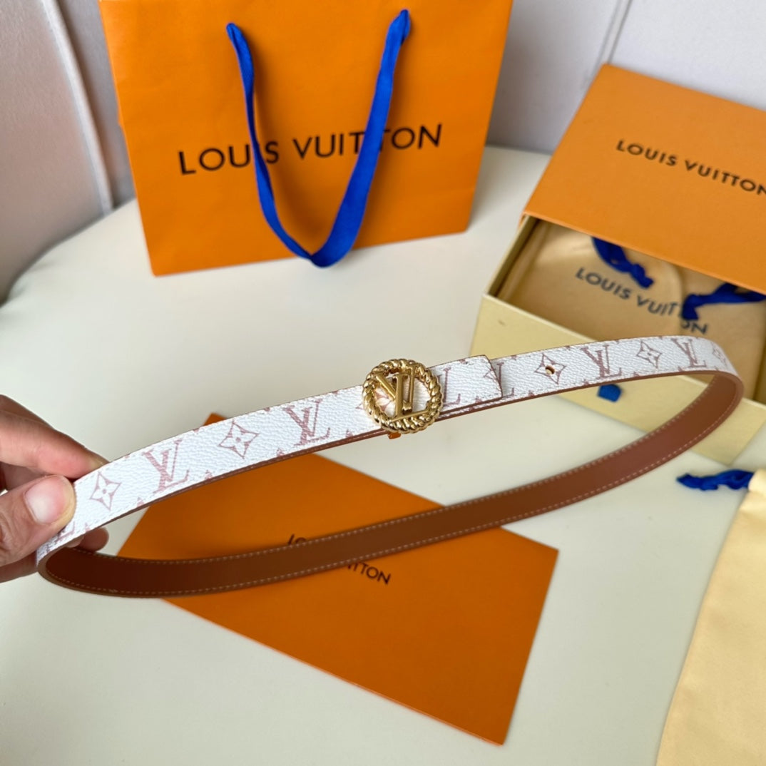 LOUIS VUITTON LV Circle Nautical 20mm Reversible Square End Tip Belt Gold Buckle Tan White lambskin