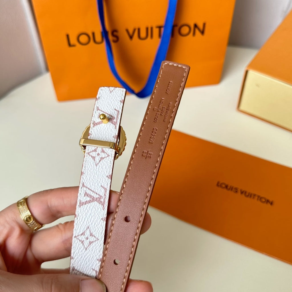 LOUIS VUITTON LV Circle Nautical 20mm Reversible Square End Tip Belt Gold Buckle Tan White lambskin