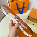LOUIS VUITTON LV Circle Nautical 20mm Reversible Square End Tip Belt Silver Buckle Tan White lambskin