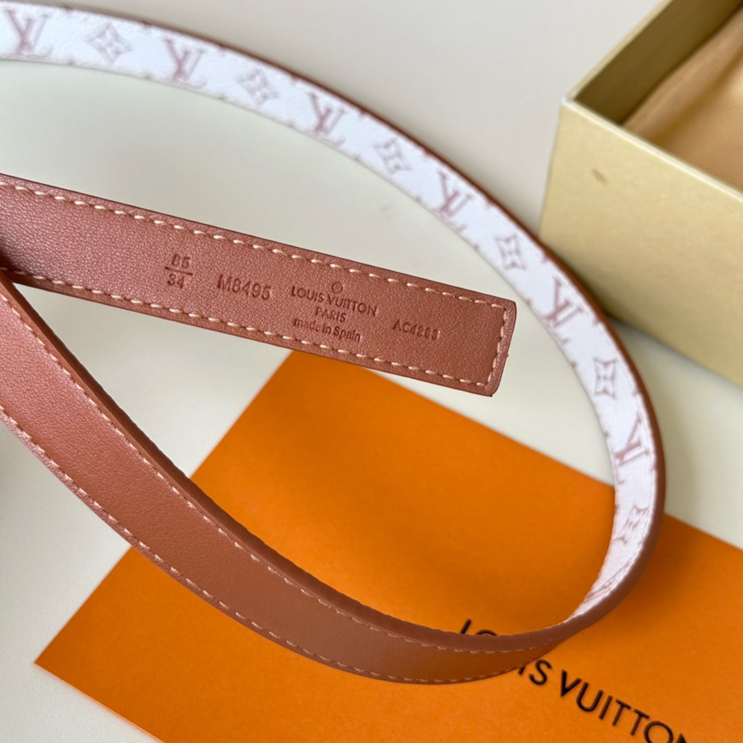 LOUIS VUITTON LV Circle Nautical 20mm Reversible Square End Tip Belt Silver Buckle Tan White lambskin
