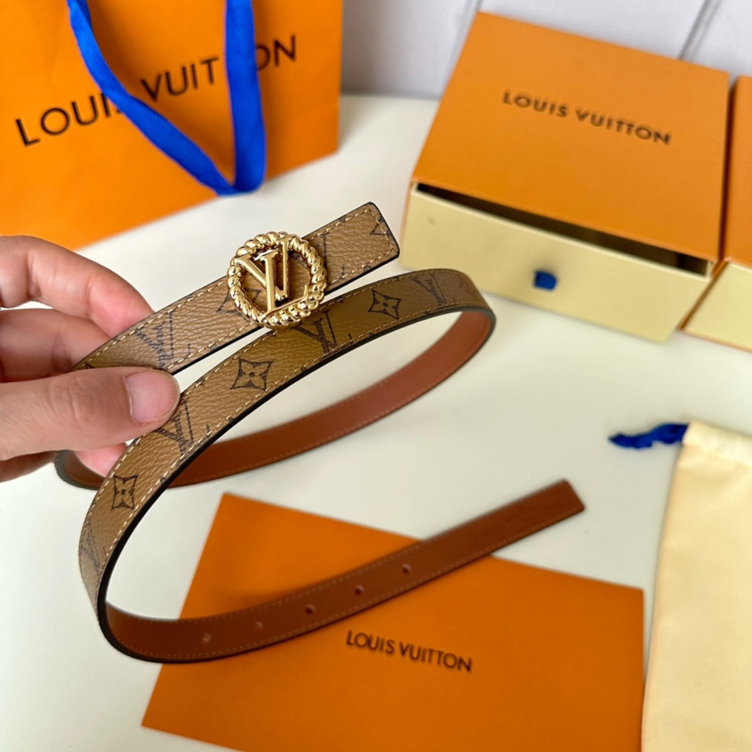LOUIS VUITTON LV Circle Nautical 20mm Reversible Square End Tip Belt Gold Buckle Tan Light Brown lambskin