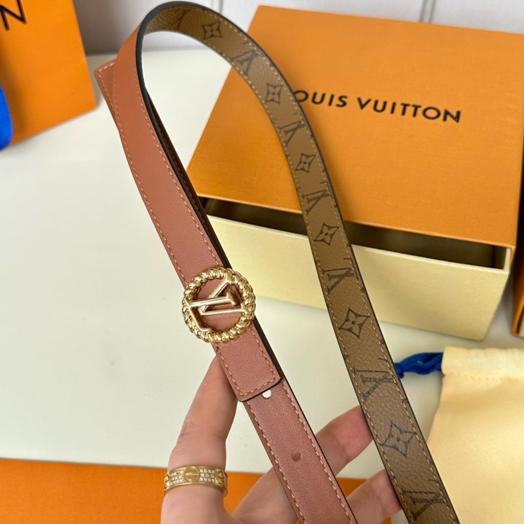 LOUIS VUITTON LV Circle Nautical 20mm Reversible Square End Tip Belt Gold Buckle Tan Light Brown lambskin