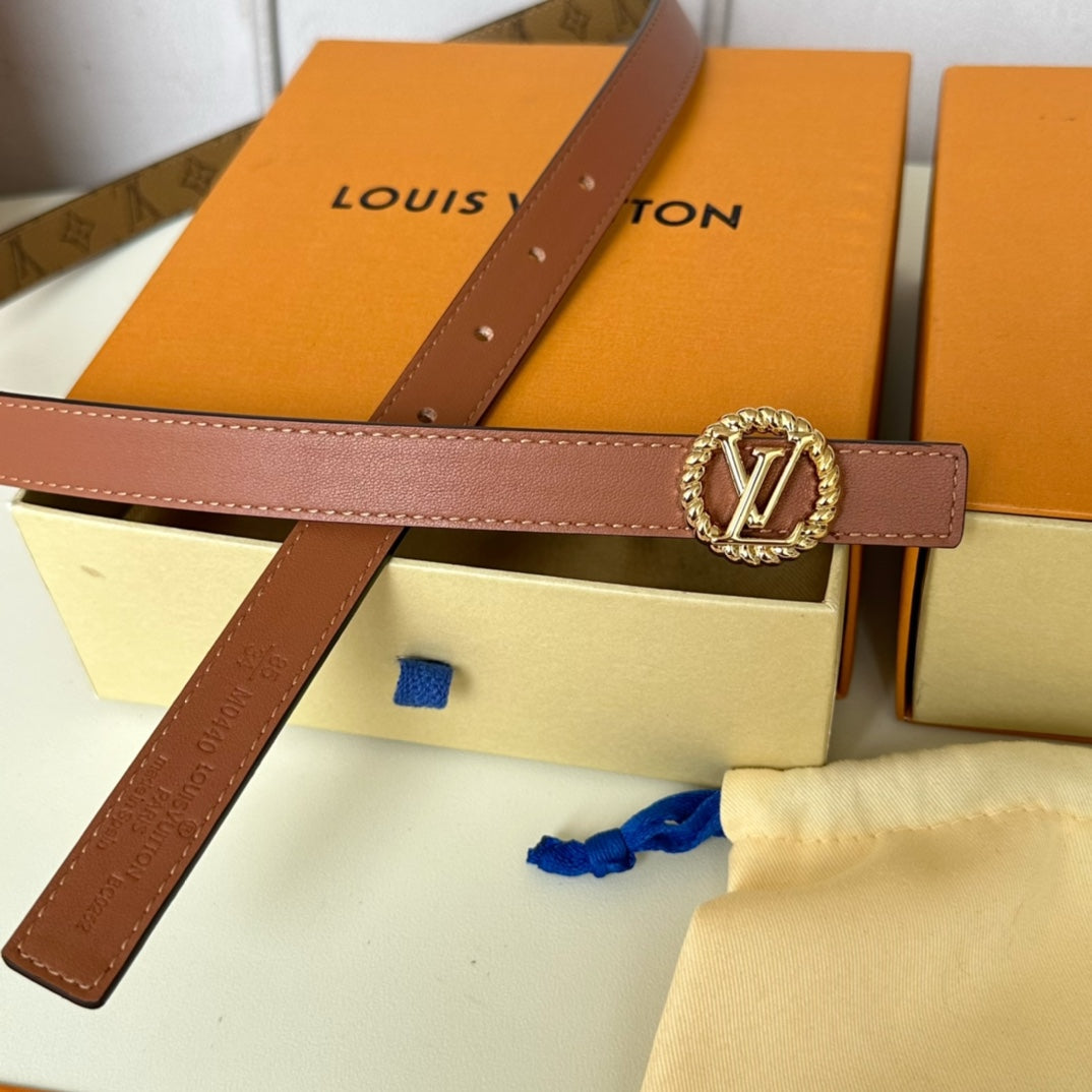 LOUIS VUITTON LV Circle Nautical 20mm Reversible Square End Tip Belt Gold Buckle Tan Light Brown lambskin