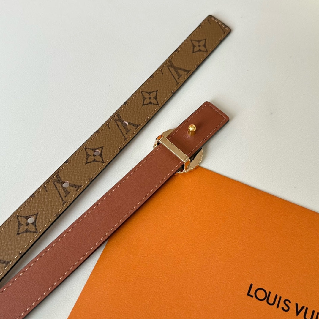 LOUIS VUITTON LV Circle Nautical 20mm Reversible Square End Tip Belt Gold Buckle Tan Light Brown lambskin