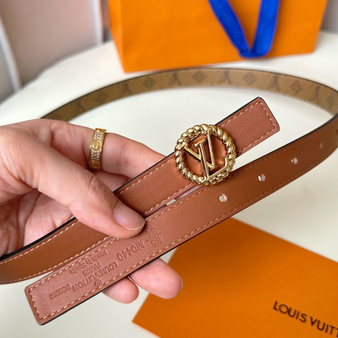 LOUIS VUITTON LV Circle Nautical 20mm Reversible Square End Tip Belt Gold Buckle Tan Light Brown lambskin