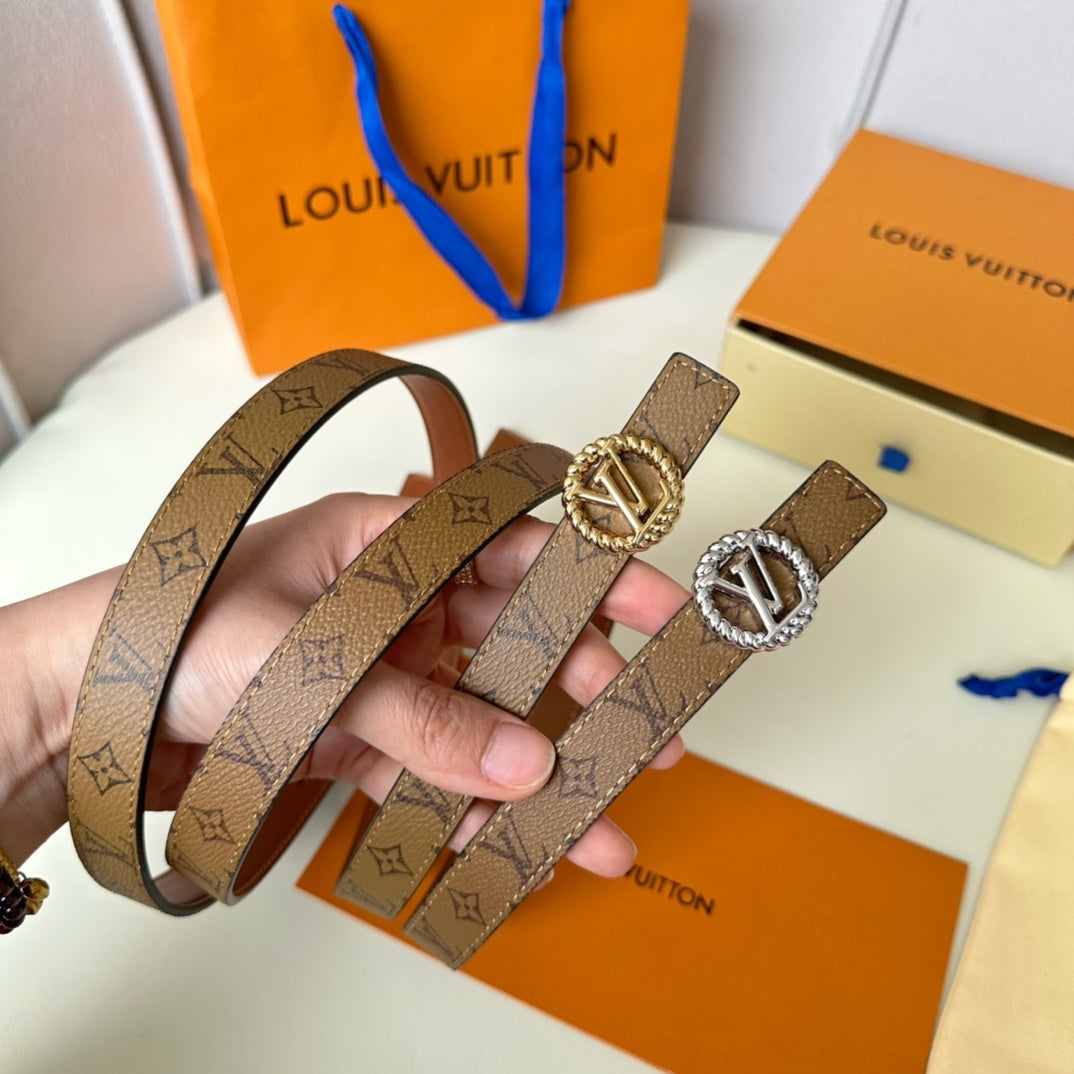 LOUIS VUITTON LV Circle Nautical 20mm Reversible Square End Tip Belt Gold Buckle Tan Light Brown lambskin