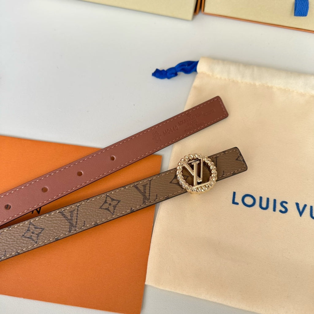 LOUIS VUITTON LV Circle Nautical 20mm Reversible Square End Tip Belt Gold Buckle Tan Light Brown lambskin