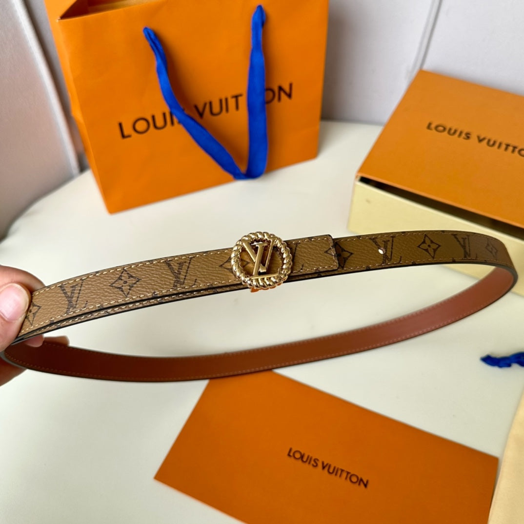 LOUIS VUITTON LV Circle Nautical 20mm Reversible Square End Tip Belt Gold Buckle Tan Light Brown lambskin