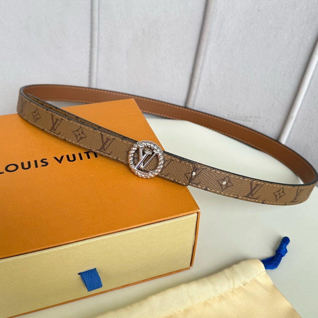 LOUIS VUITTON LV Circle Nautical 20mm Reversible Square End Tip Belt Silver Buckle Tan Light Brown lambskin
