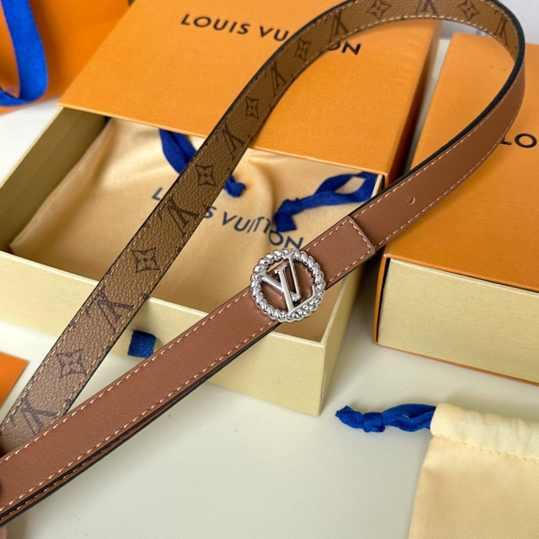 LOUIS VUITTON LV Circle Nautical 20mm Reversible Square End Tip Belt Silver Buckle Tan Light Brown lambskin