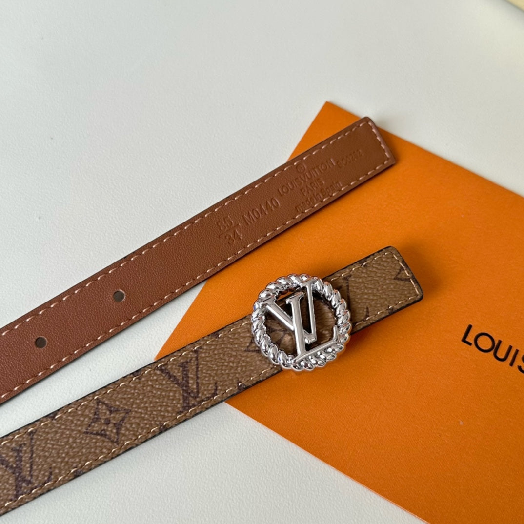 LOUIS VUITTON LV Circle Nautical 20mm Reversible Square End Tip Belt Silver Buckle Tan Light Brown lambskin