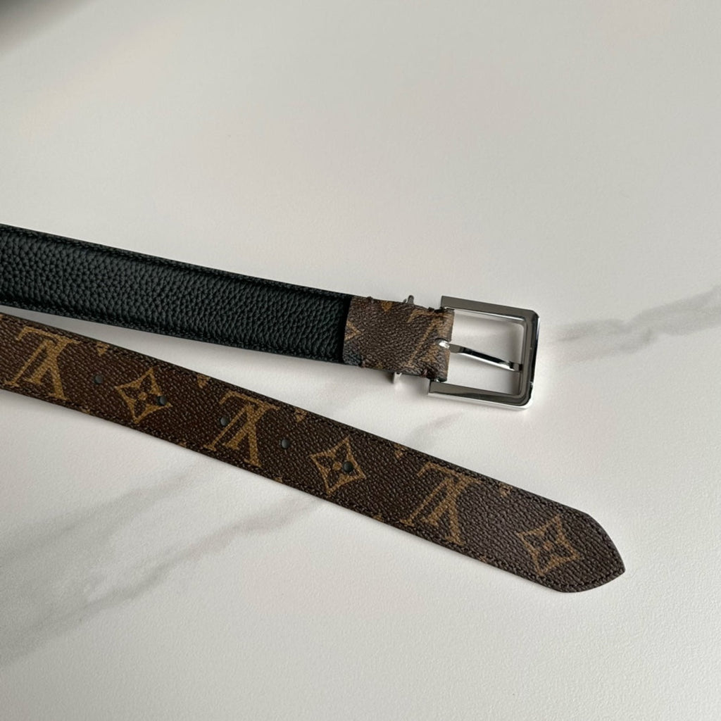 LOUIS VUITTON LV BLOOM 30MM BELT IN BROWN MONOGRAM CALFSKIN SILVER HARDWARE