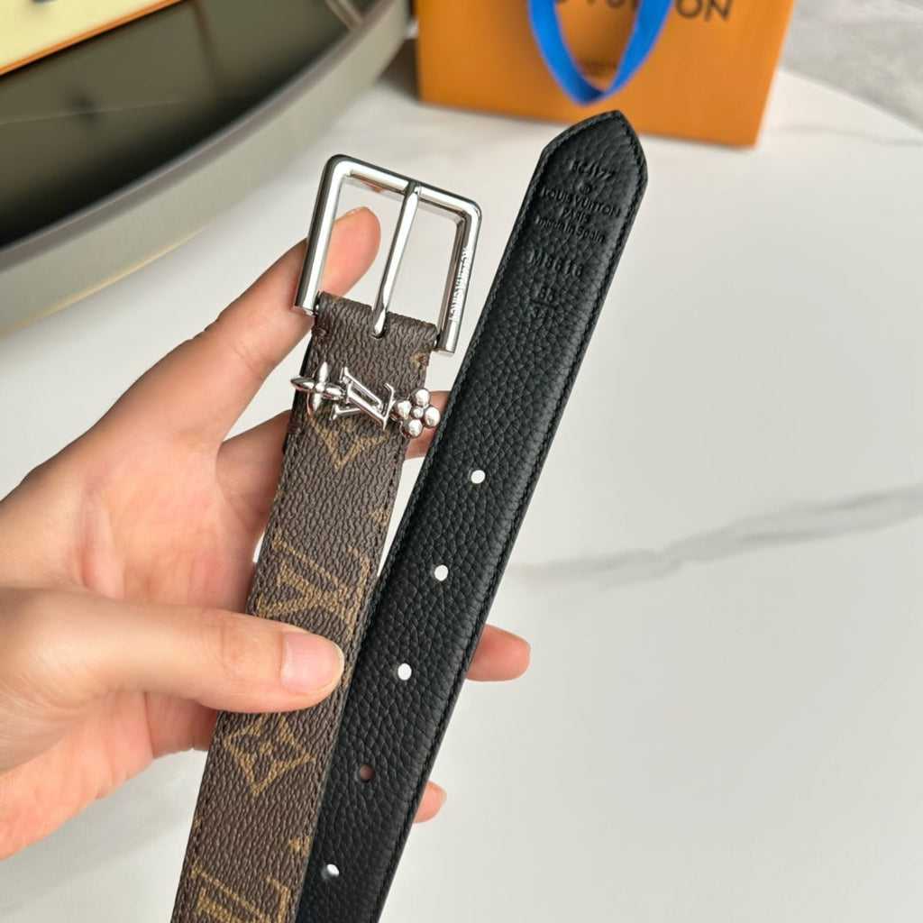LOUIS VUITTON LV BLOOM 30MM BELT IN BROWN MONOGRAM CALFSKIN SILVER HARDWARE