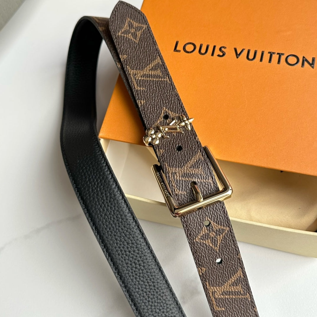 LOUIS VUITTON LV BLOOM 30MM BELT IN BROWN MONOGRAM CALFSKIN GOLD HARDWARE