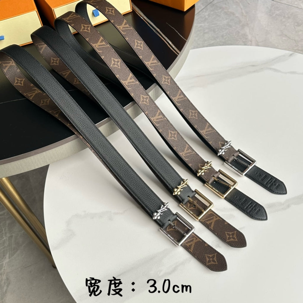 LOUIS VUITTON LV BLOOM 30MM BELT IN BROWN MONOGRAM CALFSKIN GOLD HARDWARE