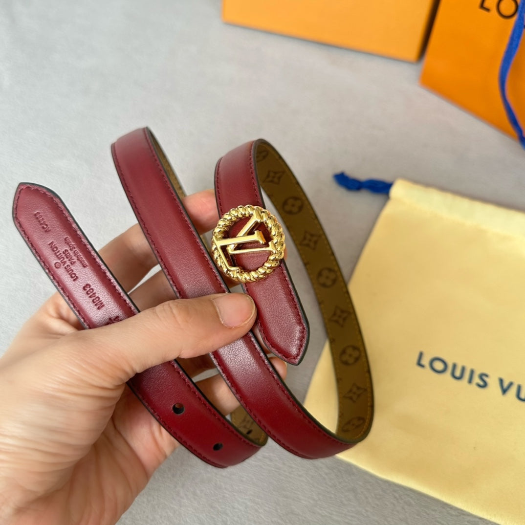 LOUIS VUITTON LV S-LOCK BELT 20 MM IN CHERRY RED CALFSKIN AND CIRCLE GOLD HARDWARE