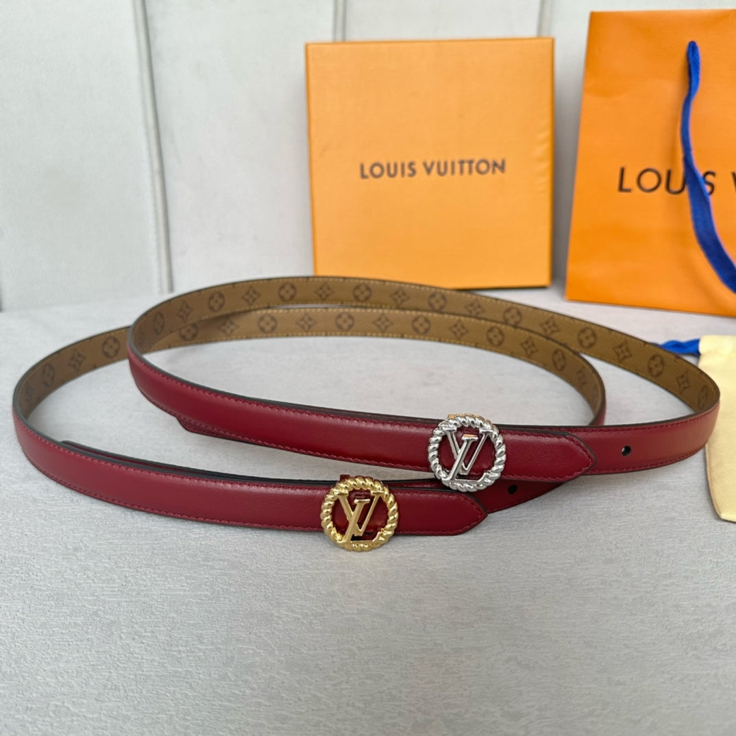 LOUIS VUITTON LV S-LOCK BELT 20 MM IN CHERRY RED CALFSKIN AND CIRCLE GOLD HARDWARE