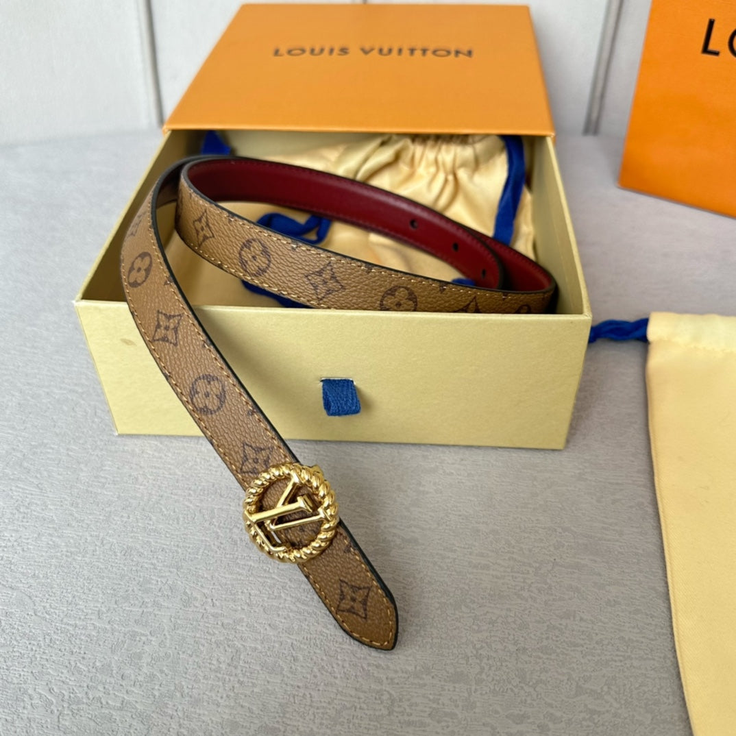 LOUIS VUITTON LV S-LOCK BELT 20 MM IN CHERRY RED CALFSKIN AND CIRCLE GOLD HARDWARE