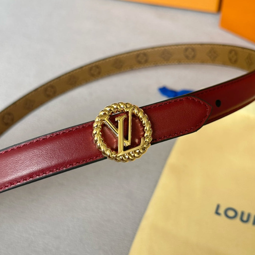 LOUIS VUITTON LV S-LOCK BELT 20 MM IN CHERRY RED CALFSKIN AND CIRCLE GOLD HARDWARE