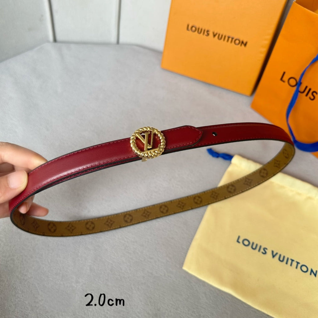 LOUIS VUITTON LV Circle Nautical 20mm Reversible Belt Gold Buckle Burgundy Light Brown Lambskin