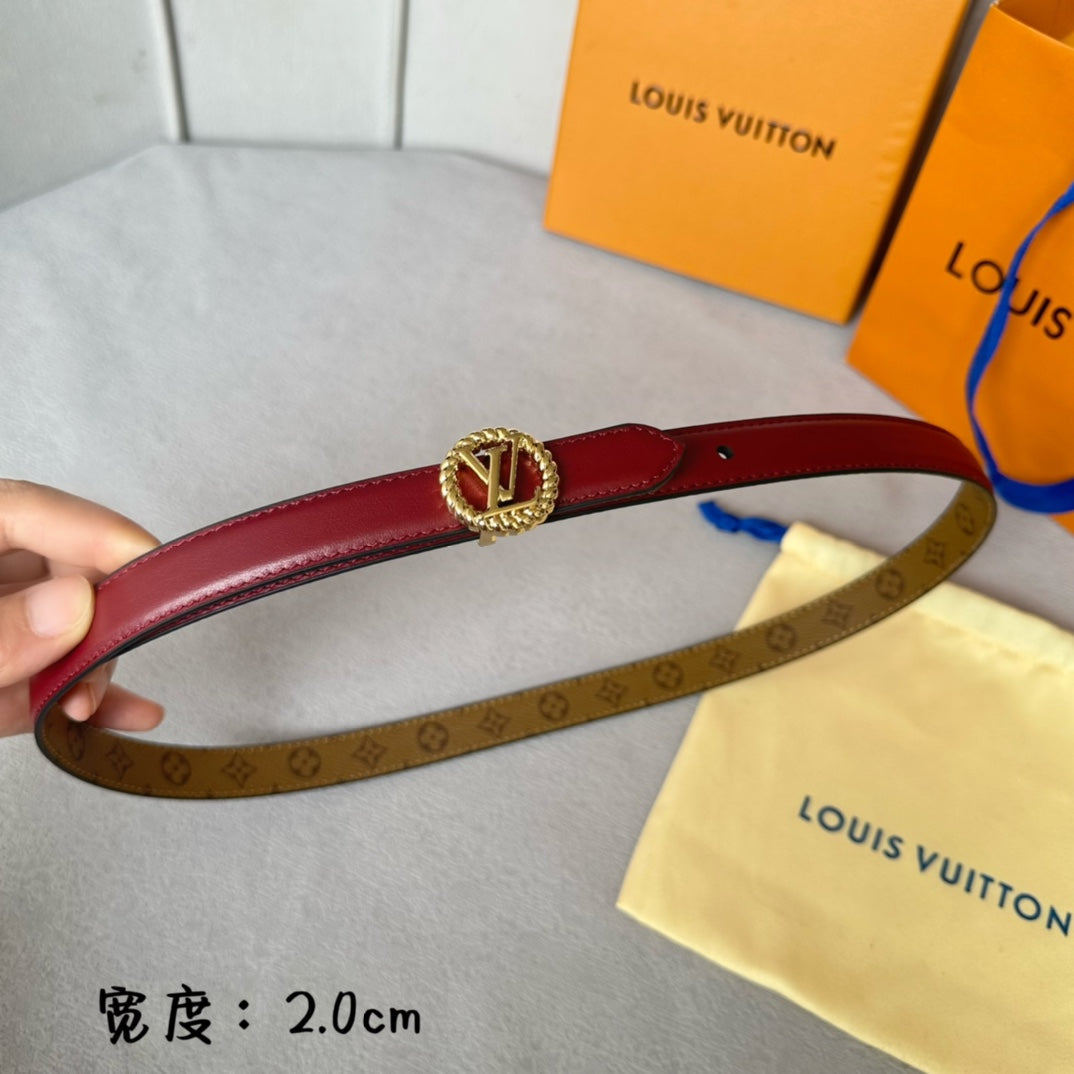 LOUIS VUITTON LV S-LOCK BELT 20 MM IN CHERRY RED CALFSKIN AND CIRCLE GOLD HARDWARE