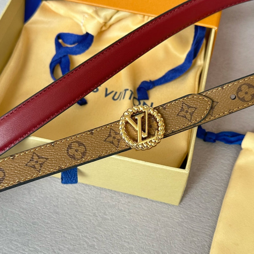 LOUIS VUITTON LV S-LOCK BELT 20 MM IN CHERRY RED CALFSKIN AND CIRCLE GOLD HARDWARE